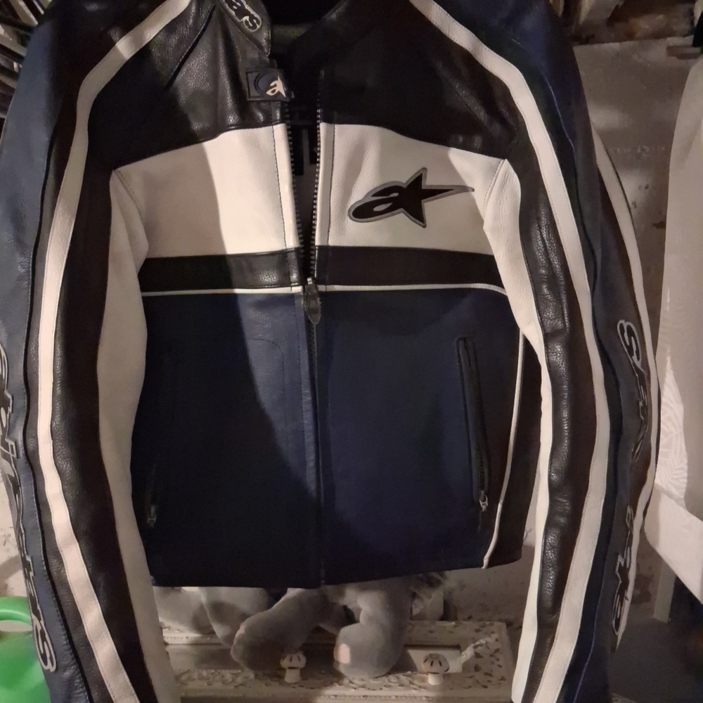 Alpinestars Navy Black White Leather Motorcycle Jacket